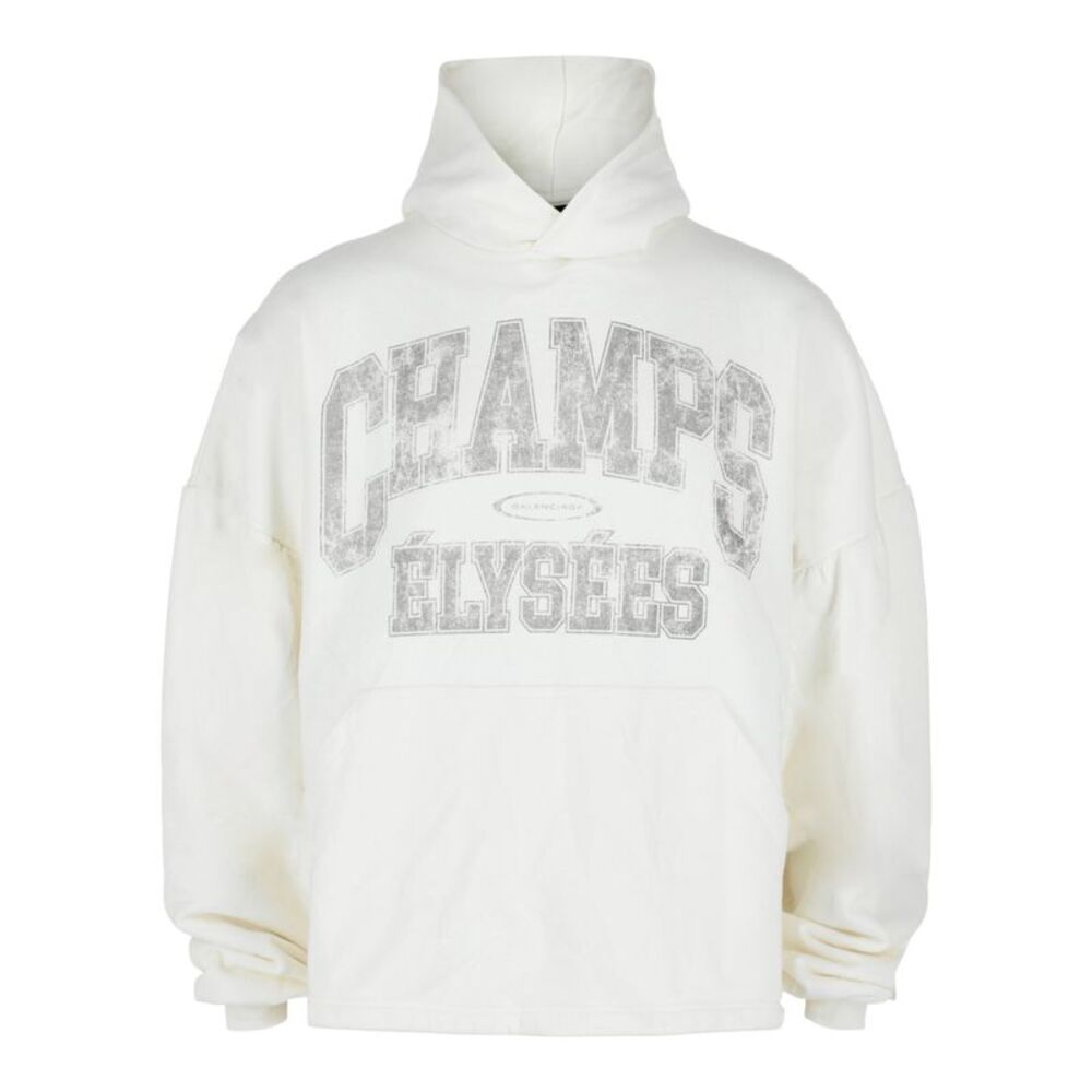 Balenciaga Champs-Élysées Logo Pullover Hoodie White Mens